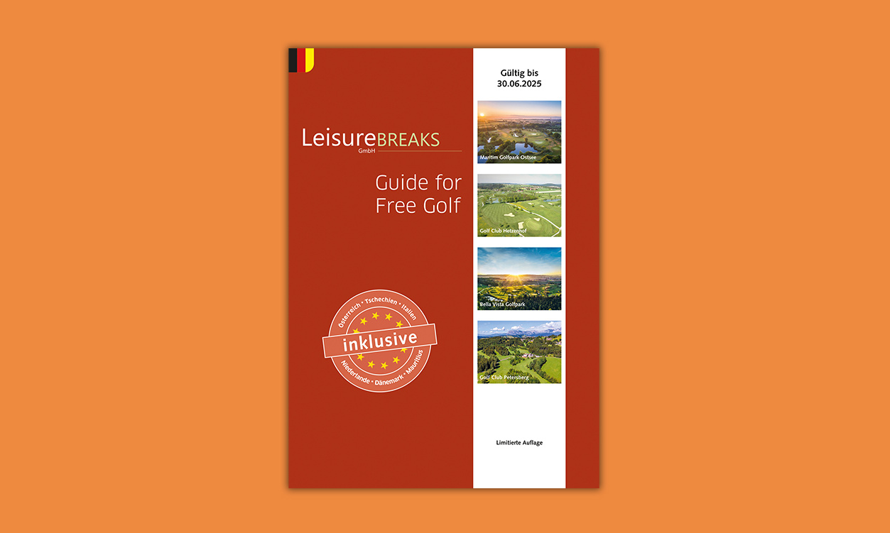 LeisureBREAKS Guide for Free Golf 21. Ausgabe 2024/2025 mit Free-Golf-Voucher, limitierte Auflage. Erhältlich – für den Eigenbedarf oder als Geschenk – in allen teilnehmenden Golfclubs, Pro Shops, im Fach- und Buchhandel oder direkt bei LeisureBREAK